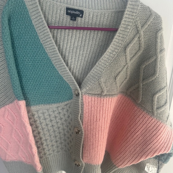 Originality Button Up Color Blocked Textured Spring Sweater - Size Large - NWT - Picture 1 of 5
